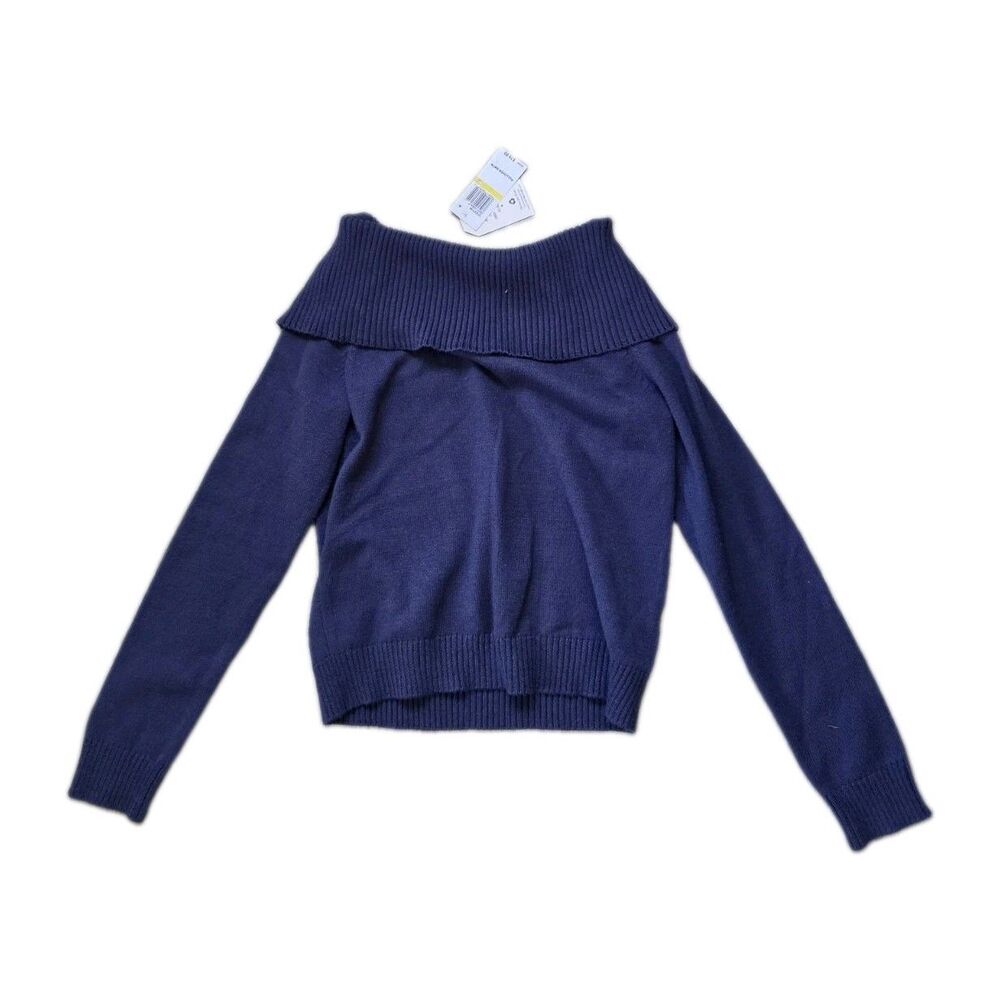 NWT Hippie Rose Deep Cobalt Blue Off Shoulder Foldover Sweater Size M
